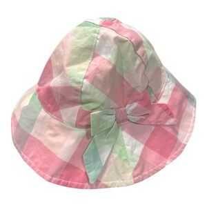 Janie and Jack pink and green plaid baby girl’s sun hat  0-6 months